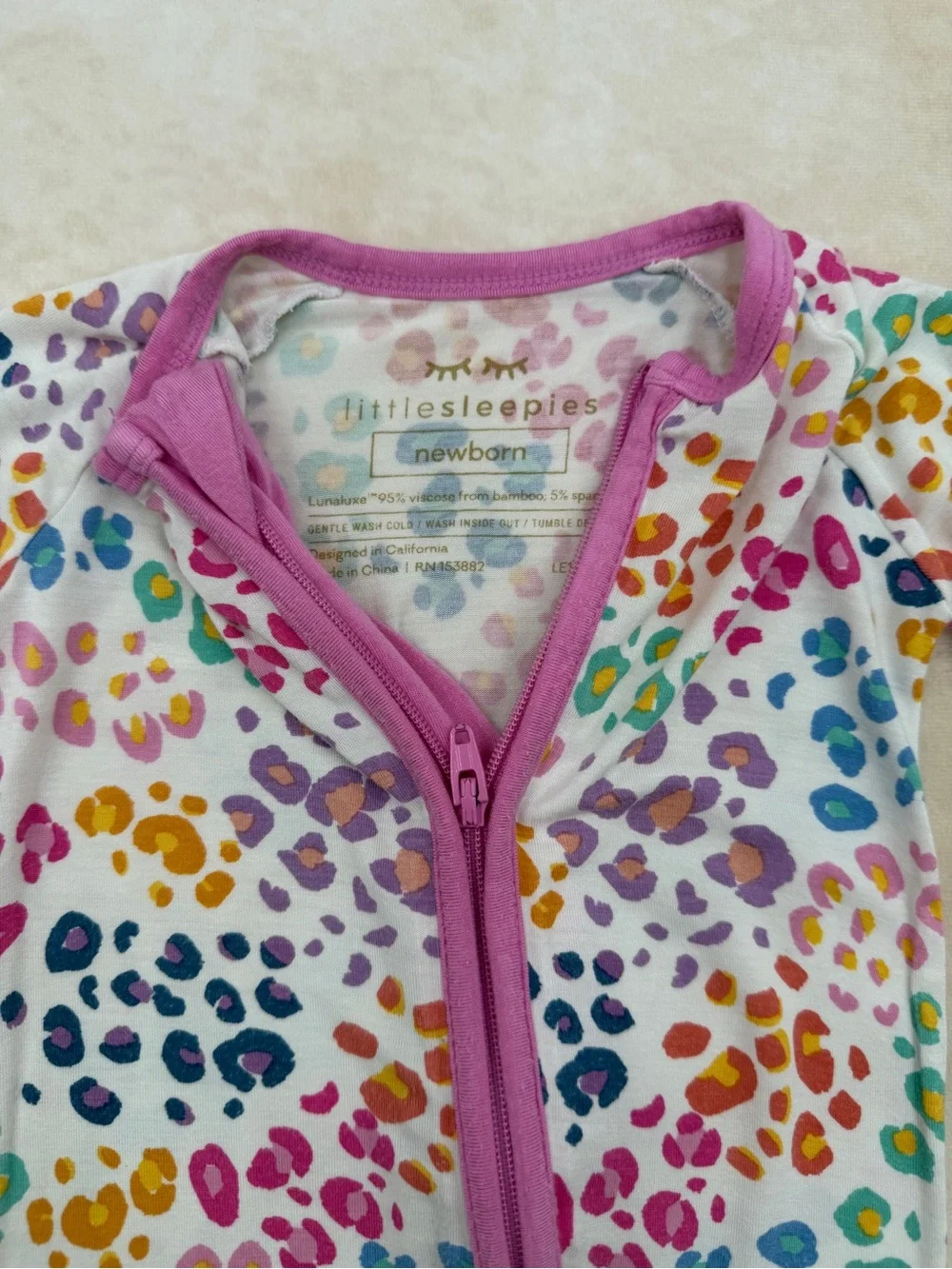 Little Sleepies Pink Trim Multicolor Leopard Print Pajamas